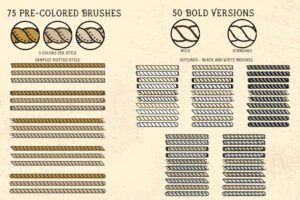 Rope Brush Collection – Pre-Colored Darstellung der Rope Brush Collection mit vorcolorierten Varianten. Jede Rope-Version als Standard- und Bold-Variante verfügbar, Bold mit stärkeren Outlines.