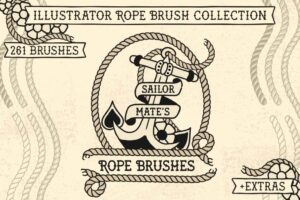 Rope Brush Collection Darstellung verschiedener Rope Brushes im Seefahrer-Style, erstellt für Adobe Illustrator. Inspiriert von maritimen Tattoos, geeignet für Letterings, Rahmen und Illustrationen.