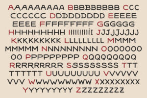 Illustrator-Screenshot der Schrift „Sailor’s Diary Sans“ mit allen Buchstaben A–Z und alternativen Glyphen.